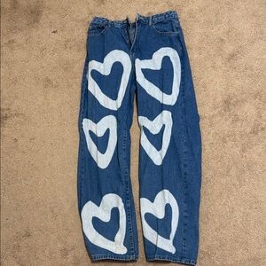 Blue Heart Patterned Women's Jeans